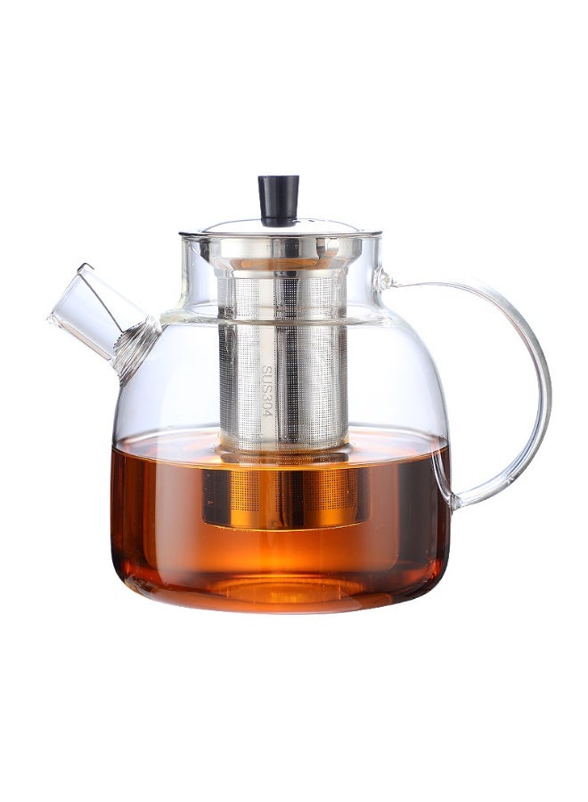 1500ml  Large Round Glass Teapot with Removable Stainless Steel Infuser Strainer, Borosilicate Heat Resistant Stovetop Safe Glass Tea Kettle Blooming and Loose Leaf Tea Maker - Image 1