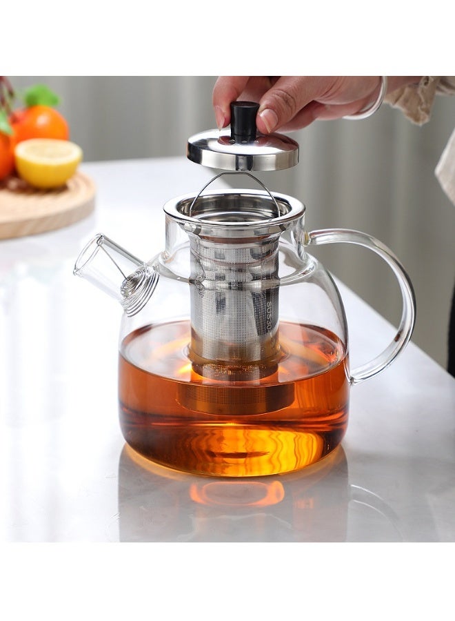 1500ml  Large Round Glass Teapot with Removable Stainless Steel Infuser Strainer, Borosilicate Heat Resistant Stovetop Safe Glass Tea Kettle Blooming and Loose Leaf Tea Maker - Image 5