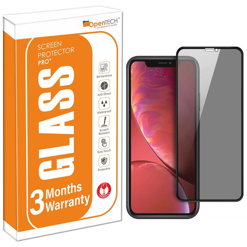 OpenTech ® Privacy Tempered Glass Screen Protector Compatible for iPhone XR / 11 (6.1 Inches) with Edge to Edge Coverage - Anti-Spy, Case Friendly, Anti Scratch and Bubble free installation kit - Image 1