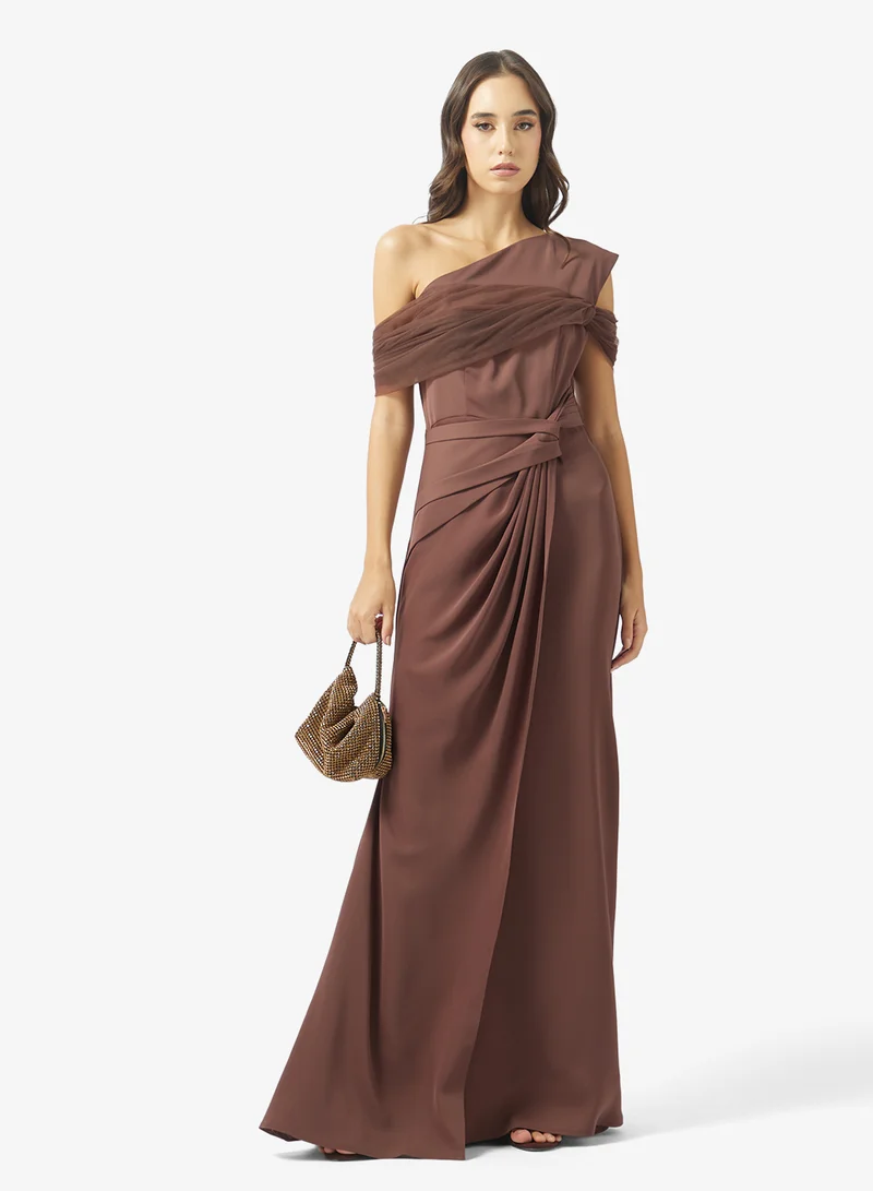 Namshi x  Assymetric Drop Shoulder Draped Evening Dress for Women | Best Price UAE