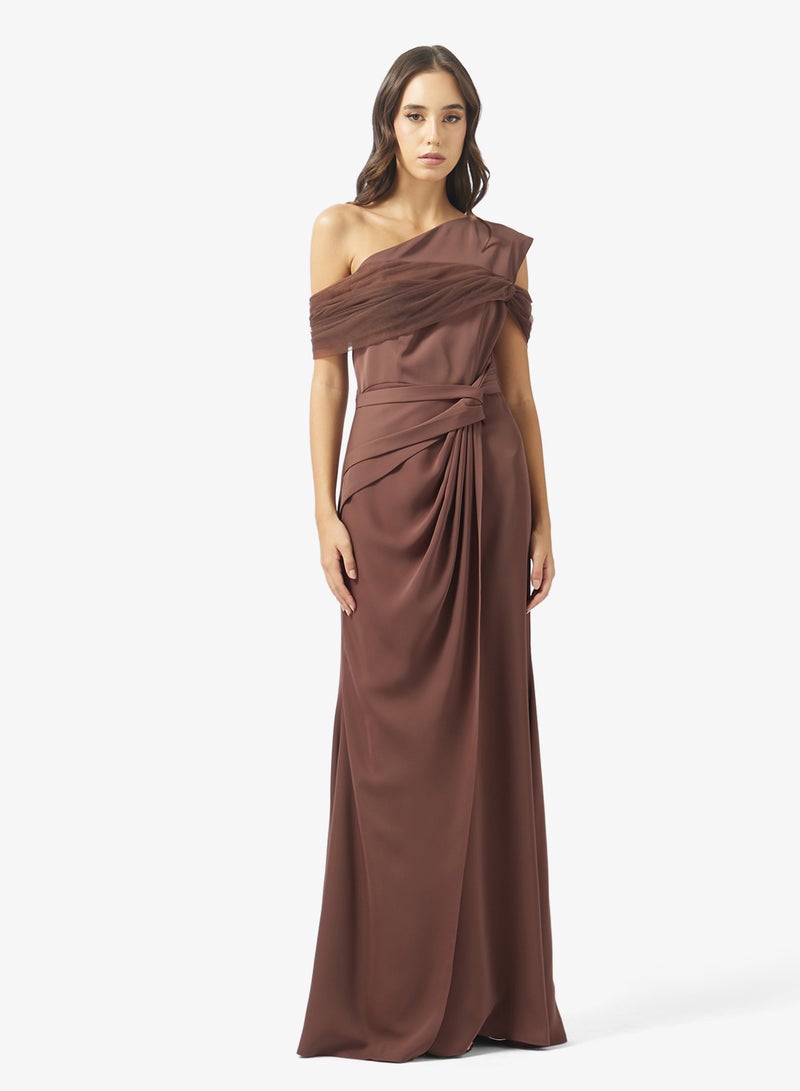 Namshi x Assymetric Drop Shoulder Draped Evening Dress - Image 1