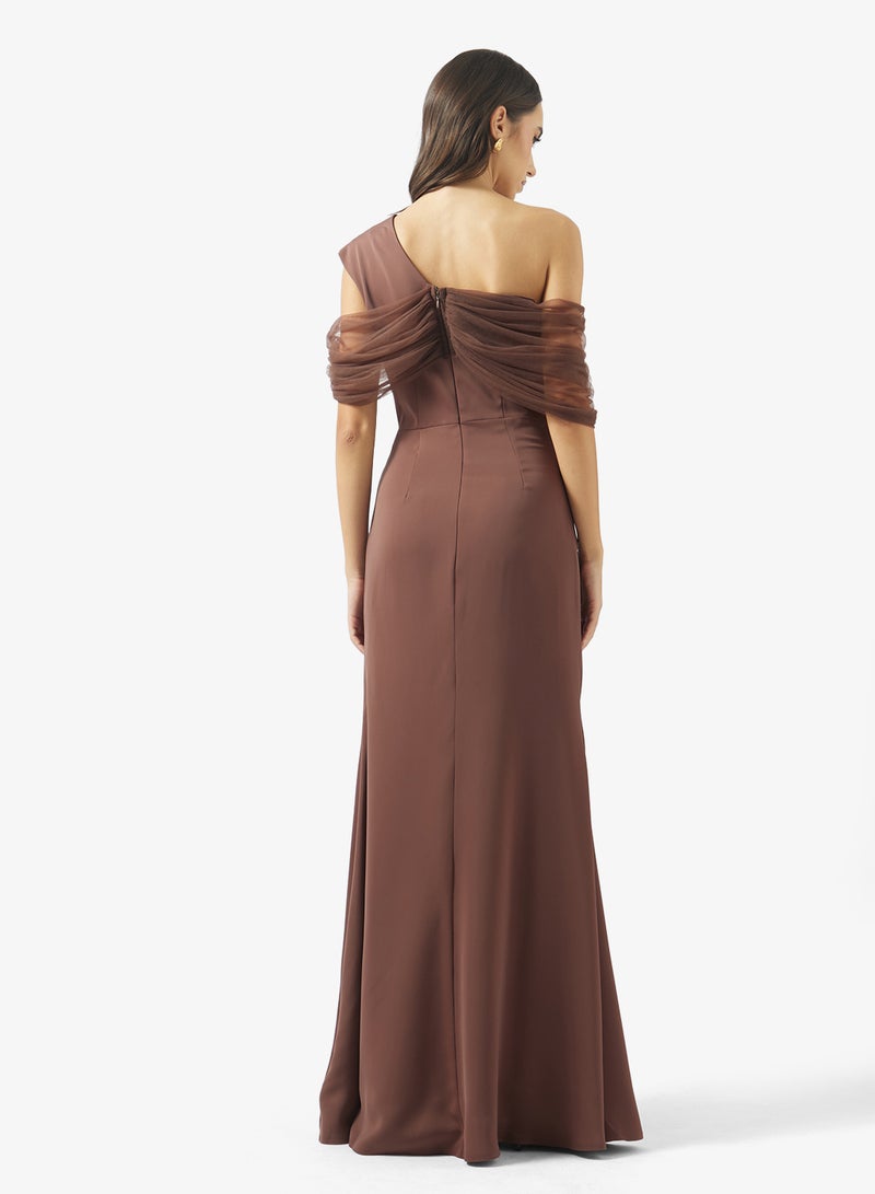Namshi x Assymetric Drop Shoulder Draped Evening Dress - Image 2