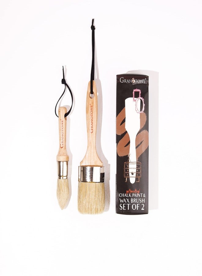 Granotone Chalk and Wax Paint Brush Set | 2Pcs Painting Brush with Natural Bristles & Wooden Handle | Professional Round Paint Brush for Wood, Furniture, Home Decor, DIY Projects - Image 2