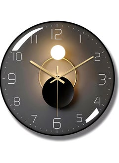 NBLE Wall Clock,12-inch Silent Round Classroom Clock, 3D Curved Glass Large Wall Clock,Battery Operated Decorative Wall Clocks, for Living Room Bedroom Office Wall Decoration-Black