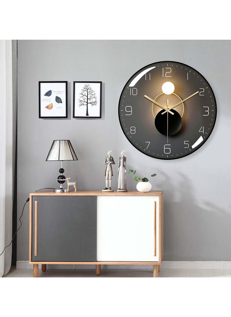 Generic - NBLE Wall Clock,12-inch Silent Round Classroom Clock, 3D Curved Glass Large Wall Clock,Battery Operated Decorative Wall Clocks, for Living Room Bedroom Office Wall Decoration-Black - Image 1