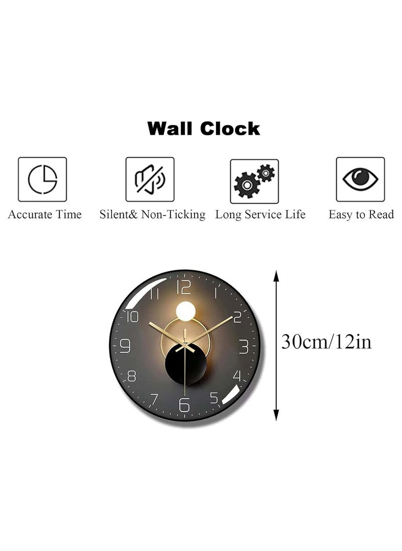 Generic - NBLE Wall Clock,12-inch Silent Round Classroom Clock, 3D Curved Glass Large Wall Clock,Battery Operated Decorative Wall Clocks, for Living Room Bedroom Office Wall Decoration-Black - Image 1