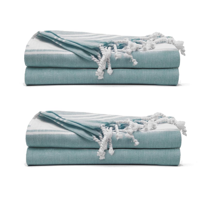 9Threads Cotton Turkish Beach Towel Towels Oversized 36"x72" Pool Absorbent Extra Large Quick Dry Sand Travel Towel (Green, 4 Pack) - Image 1