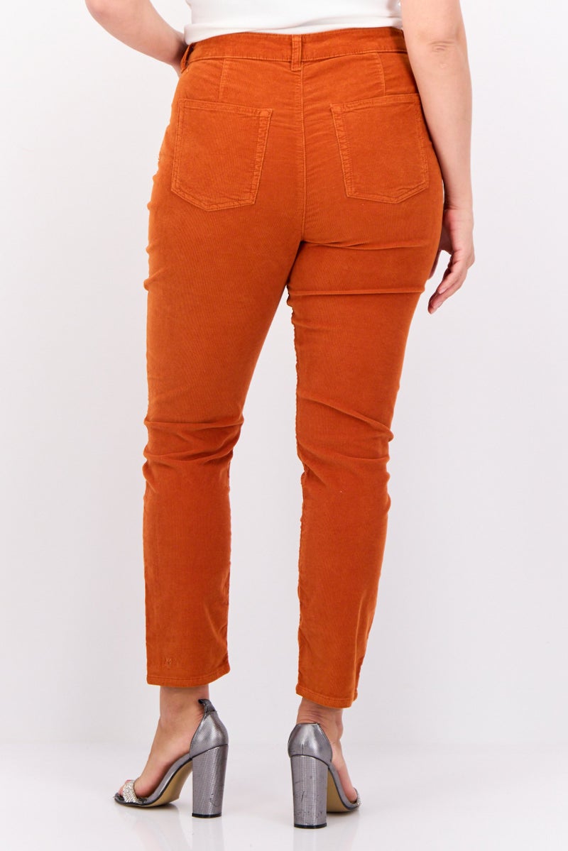 GANT Women Slim Fit Ribbed Corduroy Farla Pants, Rust  - Image 3