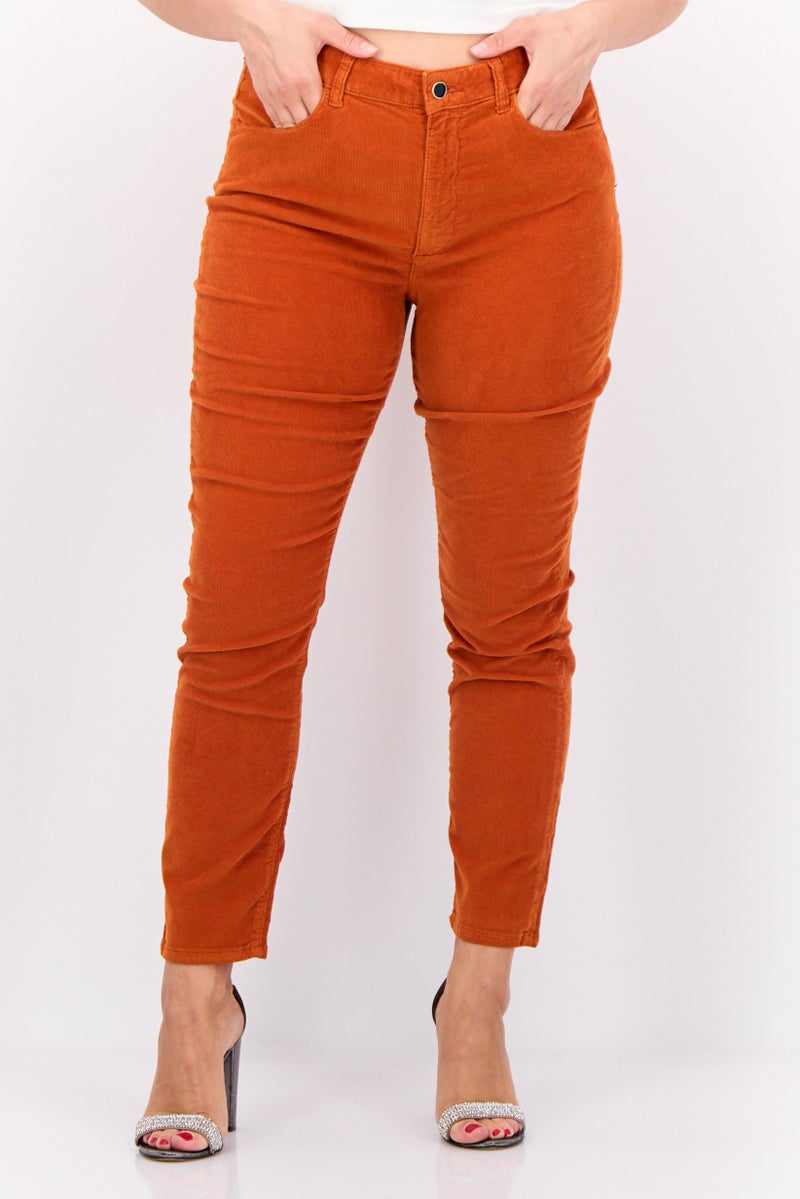 GANT Women Slim Fit Ribbed Corduroy Farla Pants, Rust  - Image 1
