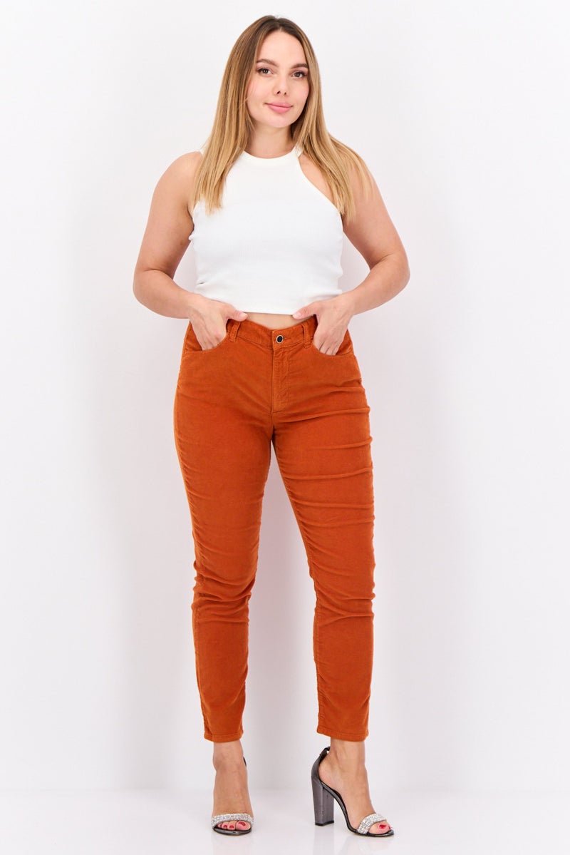 GANT Women Slim Fit Ribbed Corduroy Farla Pants, Rust - Image 4