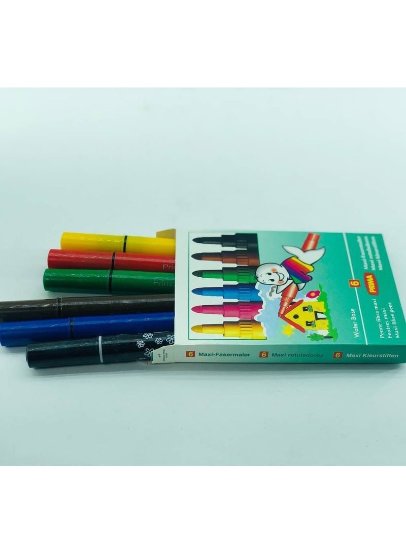 بريما الوان الفلوماستر القلم التخين العلبة : 6 قلم الوان متعدد الالوان من بريما - Image 1