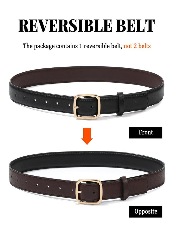 كاجير أحزمة كاجير القابلة للعكس للنساء، أحزمة نسائية من الجلد الصناعي ثنائية الاستخدام للجينز مع مشبك ذهبي (صغير، أسود + بني فاتح) - Image 3