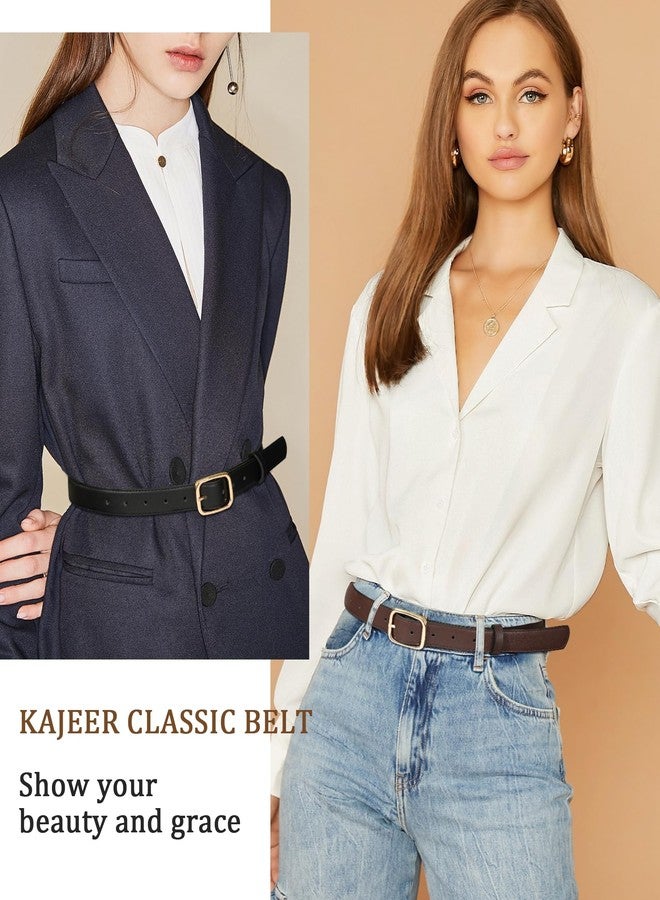 كاجير أحزمة كاجير القابلة للعكس للنساء، أحزمة نسائية من الجلد الصناعي ثنائية الاستخدام للجينز مع مشبك ذهبي (صغير، أسود + بني فاتح) - Image 5