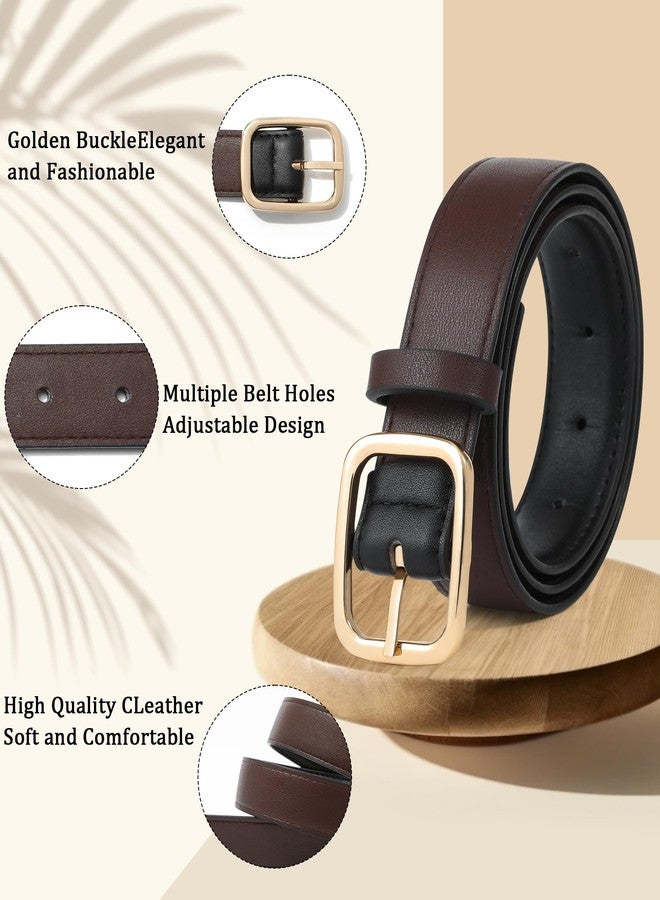 كاجير أحزمة كاجير القابلة للعكس للنساء، أحزمة نسائية من الجلد الصناعي ثنائية الاستخدام للجينز مع مشبك ذهبي (صغير، أسود + بني فاتح) - Image 4