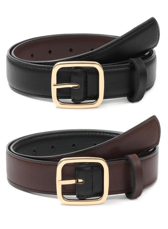 كاجير أحزمة كاجير القابلة للعكس للنساء، أحزمة نسائية من الجلد الصناعي ثنائية الاستخدام للجينز مع مشبك ذهبي (صغير، أسود + بني فاتح) - Image 1