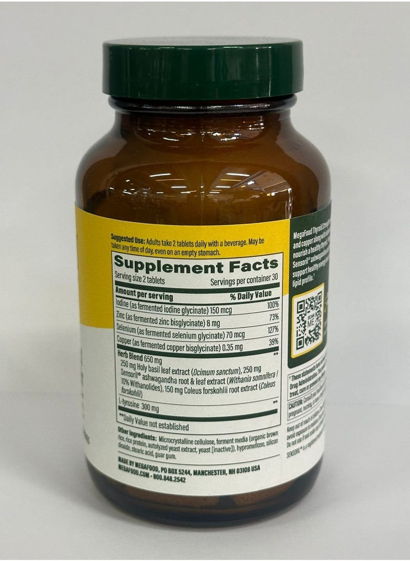 MegaFood MegaFood Thyroid Strength - Mineral Supplement - Thyroid Support for Women with Ashwagandha, Zinc, Selenium, Copper, Iodine & L-Tyrosine & Herb Blend - Vegetarian - 60 Tabs (30 Servings)  - Image 2