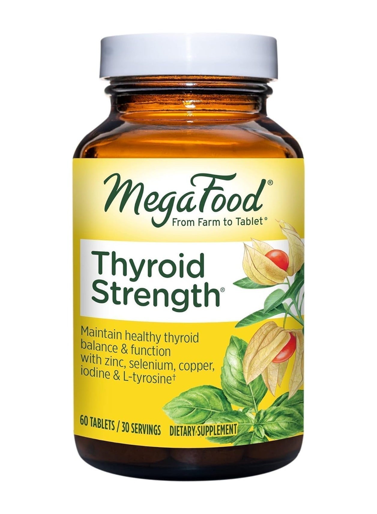 MegaFood Thyroid Strength - Mineral Supplement - Thyroid Support for Women with Ashwagandha, Zinc, Selenium, Copper, Iodine & L-Tyrosine & Herb Blend - Vegetarian - 60 Tabs (30 Servings)