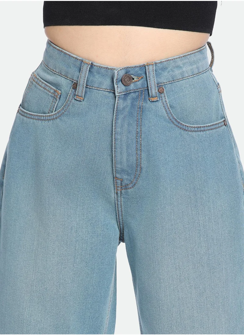 دينيس لينغو Women's Indigo Denim Solid Pattern Full Length Relaxed Jeans