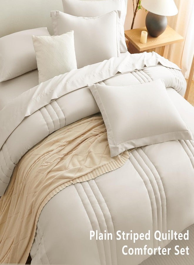 CozyLux King Size Comforter Set - 7 Pieces Bed in a Bag Beige Comforters King Size Bed Set, Soft Bedding Set with All Seasons Comforter, Sheets, Pillowcases & Shams - Image 4