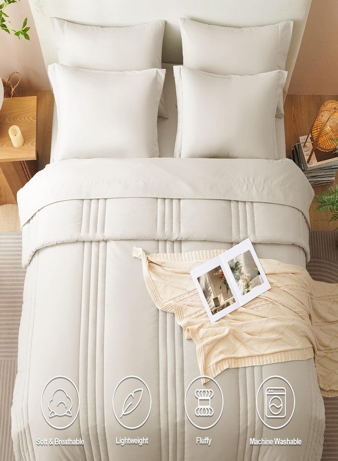 CozyLux King Size Comforter Set - 7 Pieces Bed in a Bag Beige Comforters King Size Bed Set, Soft Bedding Set with All Seasons Comforter, Sheets, Pillowcases & Shams - Image 2