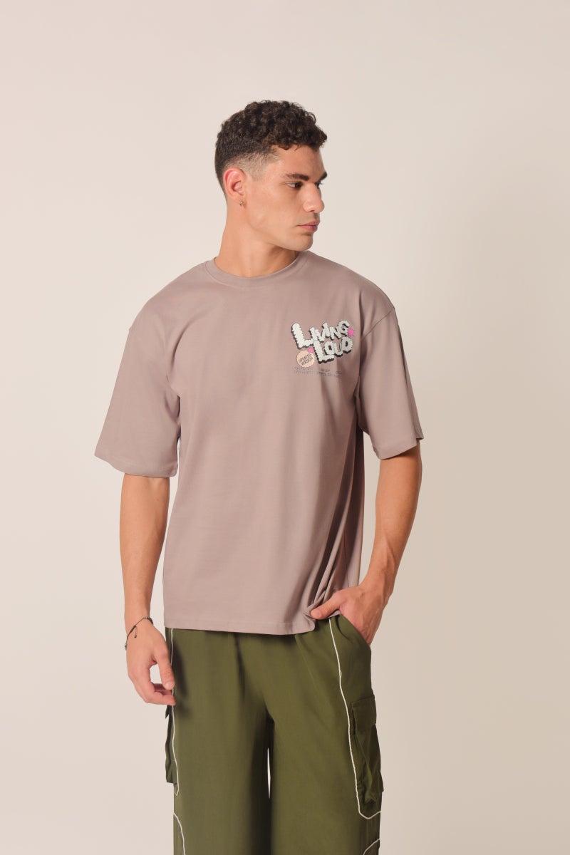 أي ذيد إف تي شيرت رمادي واسع "Living Loud" للرجال - Image 1