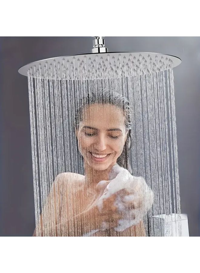 12 Inch Chrome Rainfall Showerhead High Pressure Stainless Steel Water Saving Wall Mounted - Image 1