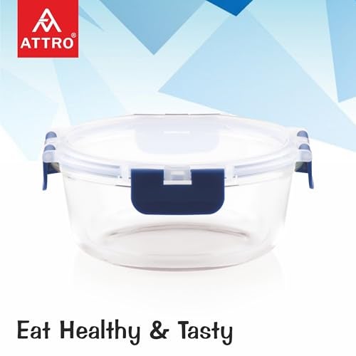 ATTRO Glassox Borosilicate Round Glass Lunch Box with PP Snap Lock Lid Food Storage Container Microwave & Freezer Safe Food-Grade Leak-Proof 620ml, Transparent - Image 4