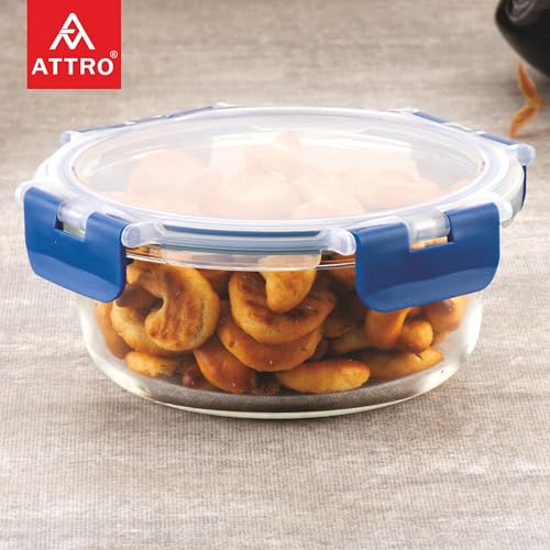 ATTRO Glassox Borosilicate Round Glass Lunch Box with PP Snap Lock Lid Food Storage Container Microwave & Freezer Safe Food-Grade Leak-Proof 620ml, Transparent - Image 2