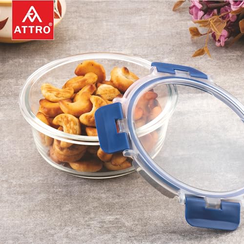 ATTRO Glassox Borosilicate Round Glass Lunch Box with PP Snap Lock Lid Food Storage Container Microwave & Freezer Safe Food-Grade Leak-Proof 620ml, Transparent - Image 3