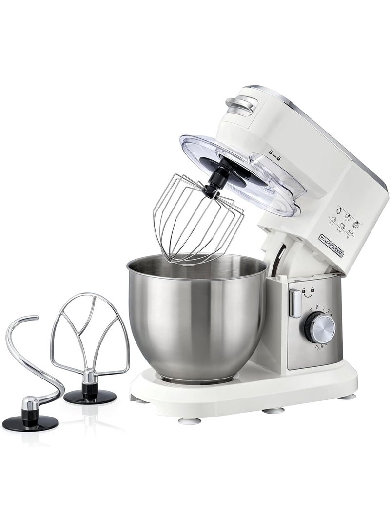 BLACK&DECKER Stand Mixer, 1000W, 6L Stainless Steel Bowl, 10 Speeds + Pulse, Planetary Action, Dough Hook, Beater, Whisk Attachments, Tilt Head, for Baking and Kneading  - Image 1