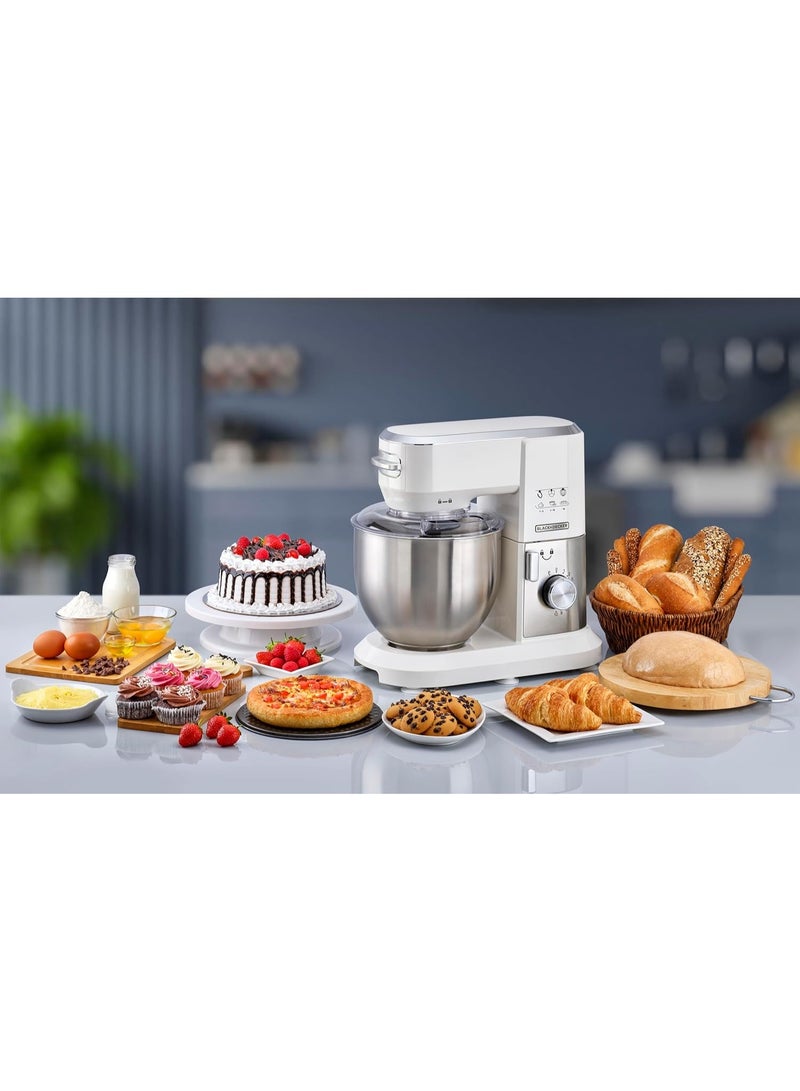 BLACK&DECKER Stand Mixer, 1000W, 6L Stainless Steel Bowl, 10 Speeds + Pulse, Planetary Action, Dough Hook, Beater, Whisk Attachments, Tilt Head, for Baking and Kneading  - Image 2
