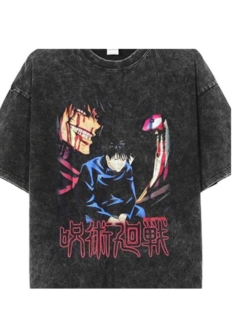 تي شيرت ريترو مغسول الشارع الهيب هوب أنيمي Jujutsu Kaisen قطن صيفي كاجوال بأكمام قصيرة - Image 4