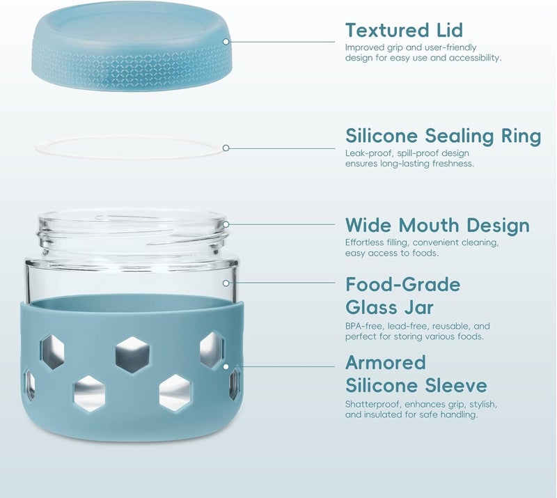 Gemice 10 oz Overnight Oats Containers with Lids and Colorful Sleeves, 6-Pack Airtight Glass Chia Pudding Mason Jars, Dishwasher Safe, Wide Mouth, Leak-Proof Meal Prep Jar for Yogurt Oatmeal - Image 4