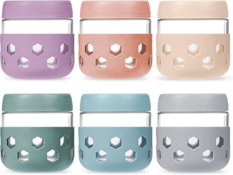 Gemice 10 oz Overnight Oats Containers with Lids and Colorful Sleeves, 6-Pack Airtight Glass Chia Pudding Mason Jars, Dishwasher Safe, Wide Mouth, Leak-Proof Meal Prep Jar for Yogurt Oatmeal - Image 1