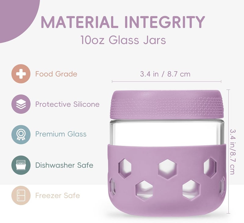 Gemice 10 oz Overnight Oats Containers with Lids and Colorful Sleeves, 6-Pack Airtight Glass Chia Pudding Mason Jars, Dishwasher Safe, Wide Mouth, Leak-Proof Meal Prep Jar for Yogurt Oatmeal - Image 3