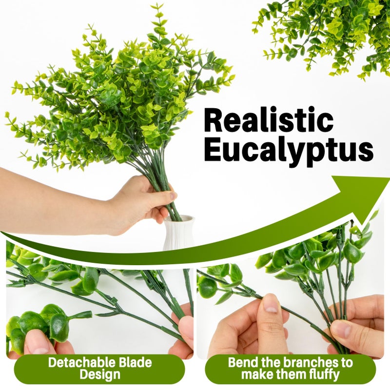RAINFLOW 4PCS Artificial Eucalyptus Stems Fake Faux Plants - Realistic Deep Green Eucalyptus Leaves, Shapeable Stems for Vase Decor, Tabletop Greenery, Farmhouse Home Decor Seasonal Floral Styling - Image 3
