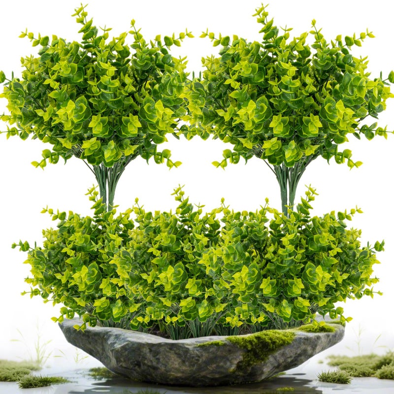RAINFLOW 4PCS Artificial Eucalyptus Stems Fake Faux Plants - Realistic Deep Green Eucalyptus Leaves, Shapeable Stems for Vase Decor, Tabletop Greenery, Farmhouse Home Decor Seasonal Floral Styling - Image 1
