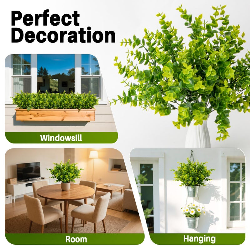 RAINFLOW 4PCS Artificial Eucalyptus Stems Fake Faux Plants - Realistic Deep Green Eucalyptus Leaves, Shapeable Stems for Vase Decor, Tabletop Greenery, Farmhouse Home Decor Seasonal Floral Styling - Image 4