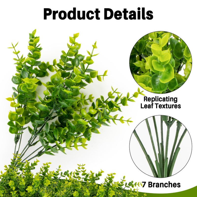 RAINFLOW 4PCS Artificial Eucalyptus Stems Fake Faux Plants - Realistic Deep Green Eucalyptus Leaves, Shapeable Stems for Vase Decor, Tabletop Greenery, Farmhouse Home Decor Seasonal Floral Styling - Image 2