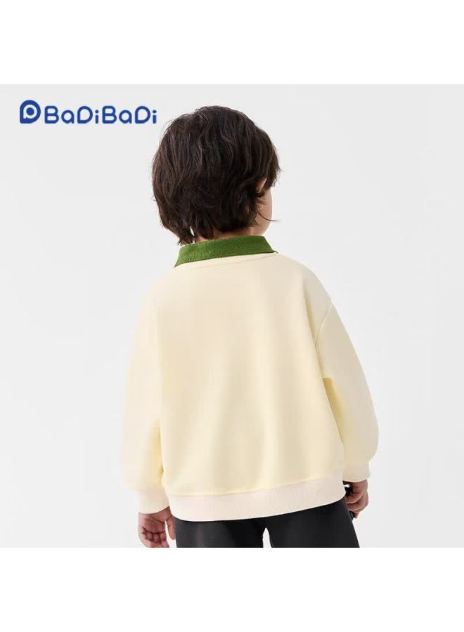 Badibadi Autumn Winter Fleece-lined Baby Toddler Sweatshirt With Polo Collar Uni Baby Jacket Green American Letter Brown Size 130