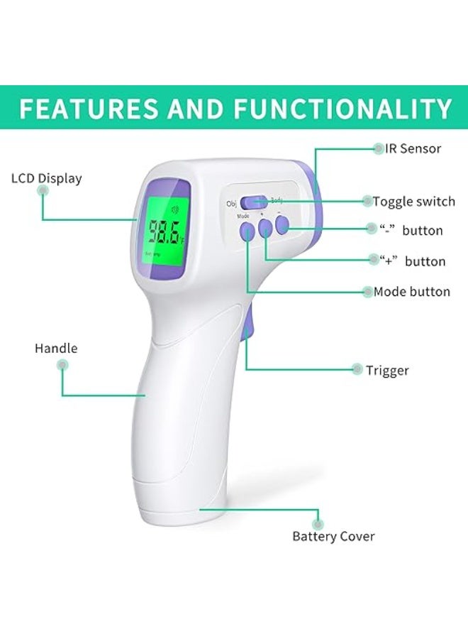 Infrared Forehead Thermometer for Adults & Kids – Touchless Digital Temperature Measurement – Fever Alarm & Memory Function for Daily Home Use - Image 2