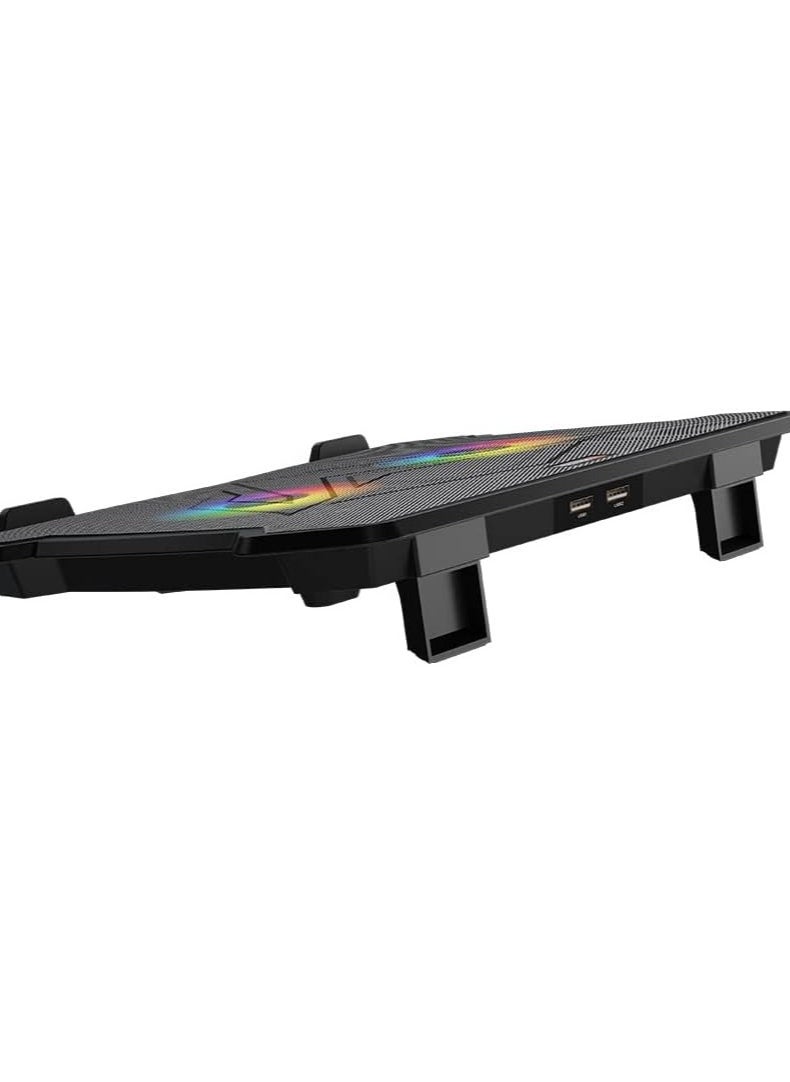 ماركة غير محددة - قاعدة تبريد طراز CP2020 من ميشن - قاعدة تبريد للاب توب للالعاب RGB قابلة للتعديل - مع مراوح مزدوجة - حتى 14 بوصة - 2 × USB | MT-CP2020 - اسود - Image 1