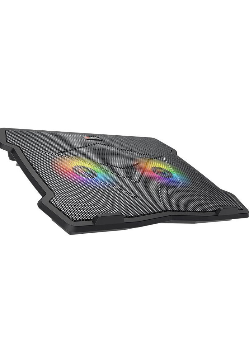 ماركة غير محددة - قاعدة تبريد طراز CP2020 من ميشن - قاعدة تبريد للاب توب للالعاب RGB قابلة للتعديل - مع مراوح مزدوجة - حتى 14 بوصة - 2 × USB | MT-CP2020 - اسود - Image 1