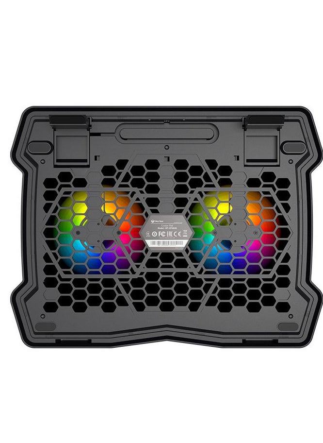 ماركة غير محددة - قاعدة تبريد طراز CP2020 من ميشن - قاعدة تبريد للاب توب للالعاب RGB قابلة للتعديل - مع مراوح مزدوجة - حتى 14 بوصة - 2 × USB | MT-CP2020 - اسود - Image 1