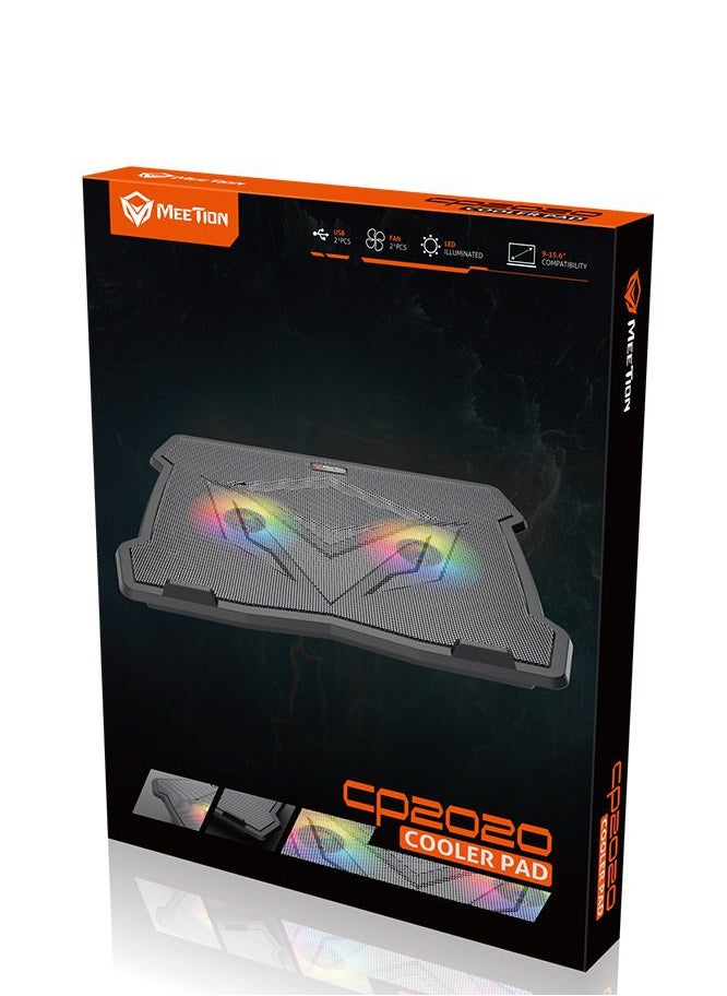 ماركة غير محددة - قاعدة تبريد طراز CP2020 من ميشن - قاعدة تبريد للاب توب للالعاب RGB قابلة للتعديل - مع مراوح مزدوجة - حتى 14 بوصة - 2 × USB | MT-CP2020 - اسود - Image 1