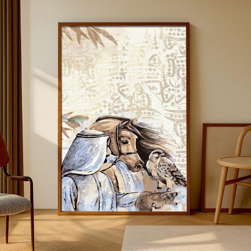 Marktna One canvas painting with a Najdi art design and a hollow frame, measuring (60×90), single piece - Image 2