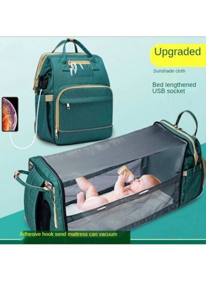 Loquat New Style Multifunctional Portable Mommy Bed Backpack With Mosquito Net For Baby- Green - Image 1