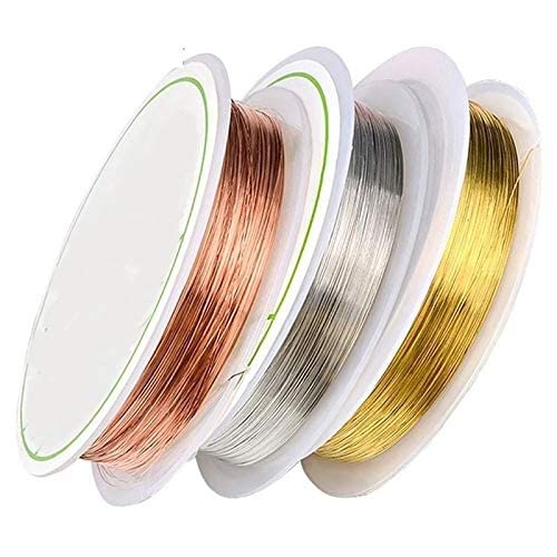 deziine DEZIINE�3Pcs Crafts 0.4MM Silver,Copper and Gold Wire Craft Beads Rope Beading Wire for Bracelet Necklace Jewelry DIY Accessories(9M)(Each 1PCS) (MULTI)  - Image 1