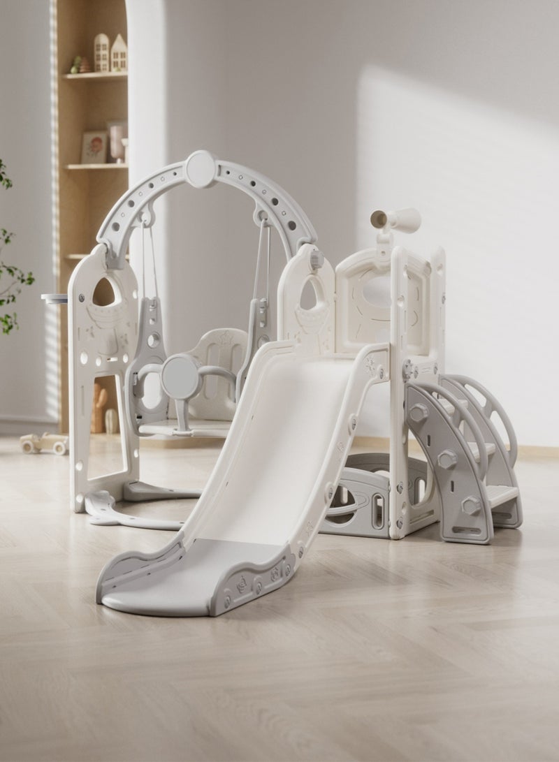 EzzySo مجموعة زلاجة وأرجوحة للأطفال 3 في 1، ملعب داخلي/خارجي للأطفال مع سلة كرة سلة، مجموعة زلاجة للأطفال الصغار للعب الأولاد والبنات في الفناء الخلفي - Image 2