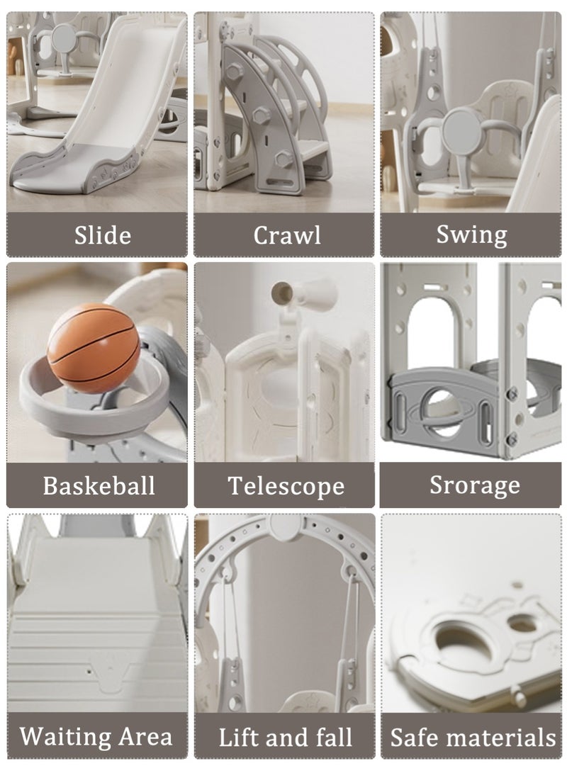 EzzySo مجموعة زلاجة وأرجوحة للأطفال 3 في 1، ملعب داخلي/خارجي للأطفال مع سلة كرة سلة، مجموعة زلاجة للأطفال الصغار للعب الأولاد والبنات في الفناء الخلفي - Image 5
